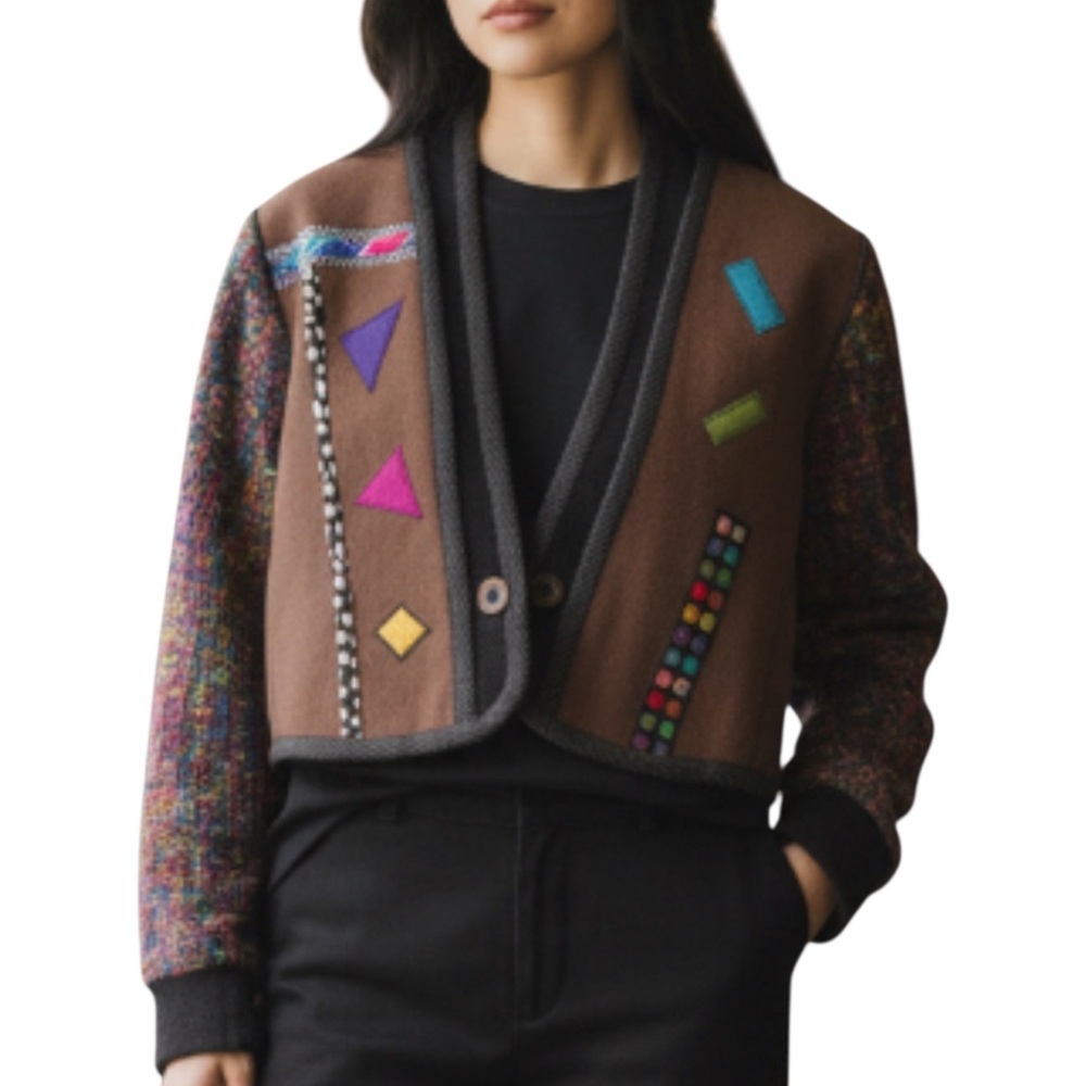 Lynn Murray VTG Wool Medium Brown Art-to-Wear Decorative Jacket Womens Large